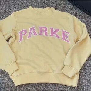 Parke Yellow Sweatshirt with Pink Lettering